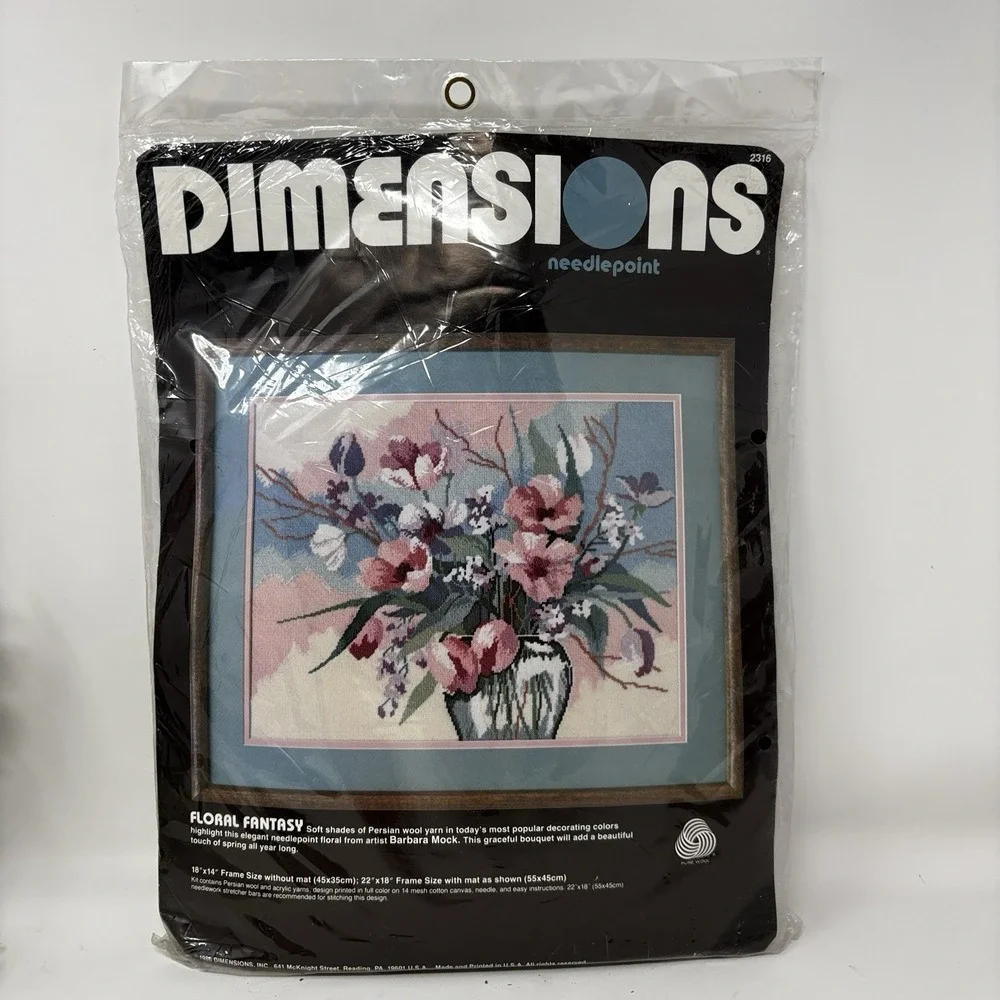 Vintage 1986 Dimensions Floral Fantasy Needlepoint Kit #2316 Barbara Mock NOS
